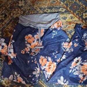 Floral Lounge Pajama Set - Gray and Orange
